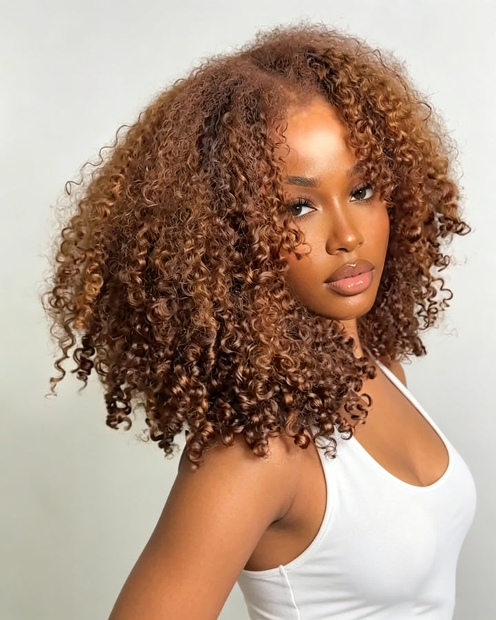 eullair Brown 4C Edge Natural Hairline Kinky Curly 360 Lace Wig - Invisi Strap Snug Fit, Pre-Laid Flat