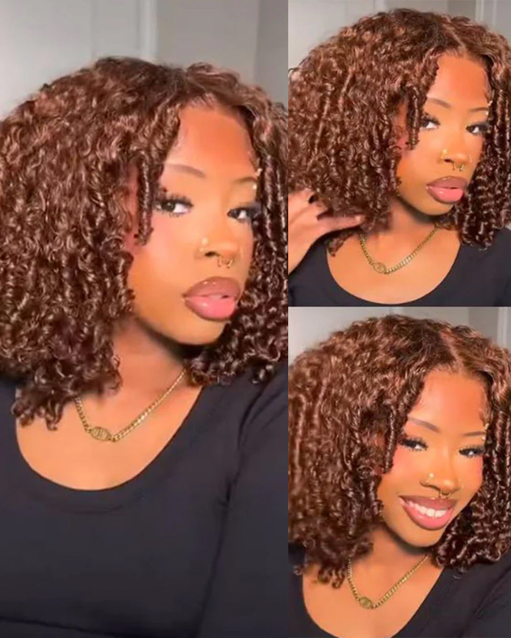 eullair Brown Kinky Curly BOB Wig Short Curly Human Hair Bob Wigs  Lace Frontal Human Hair Wigs For Girls
