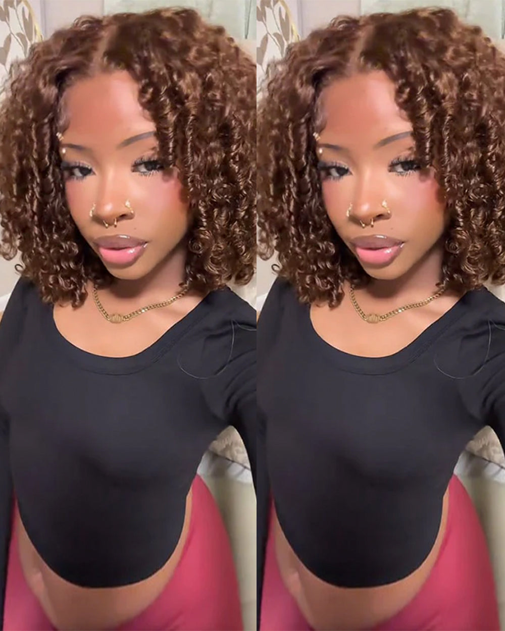 eullair Brown Kinky Curly BOB Wig Short Curly Human Hair Bob Wigs  Lace Frontal Human Hair Wigs For Girls