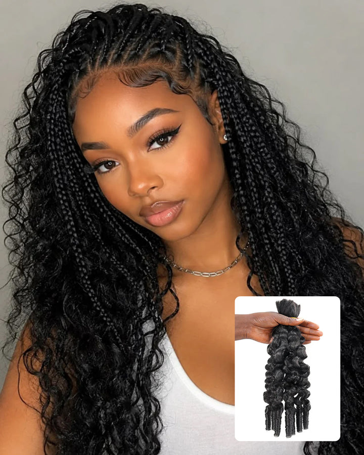 eullair Burmese Curly Boho Human Hair for Braiding Hair Bulk Remy Hair Extensions for Women 60G/Pack No Weft Natural Black