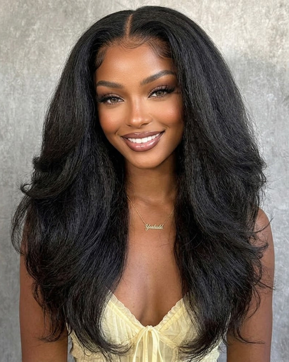 eullair Cheap Kinky Straight Human Hair Wig Pre Cut Lace Frontal Wig with Layered Cut Butterfly Look For Black Women