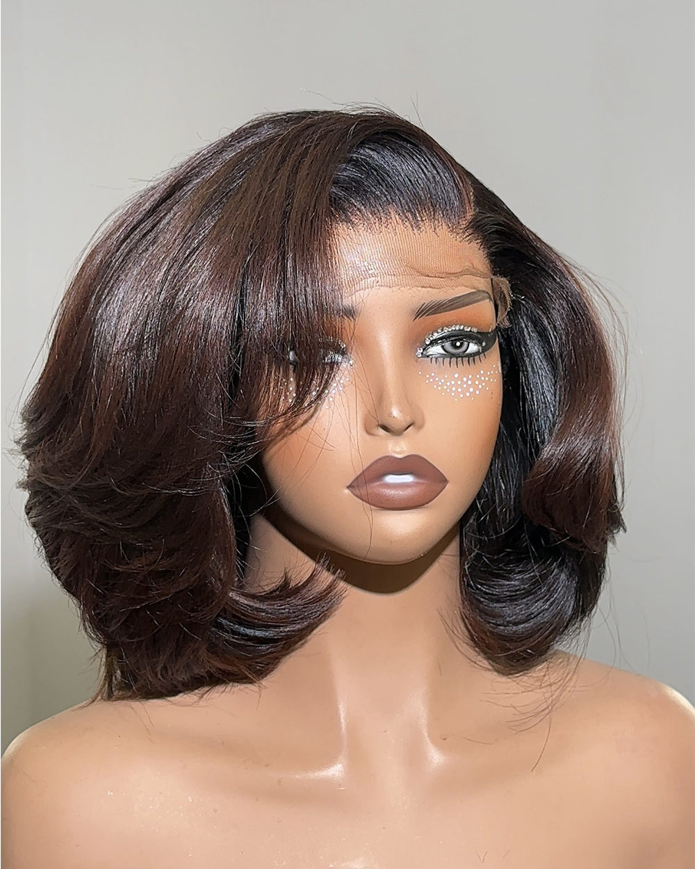 eullair Chocolate Brown Glueless Layer Bob Wig With Drawstring Wigs 13x4 Frontal Lace Human Hair Wigs