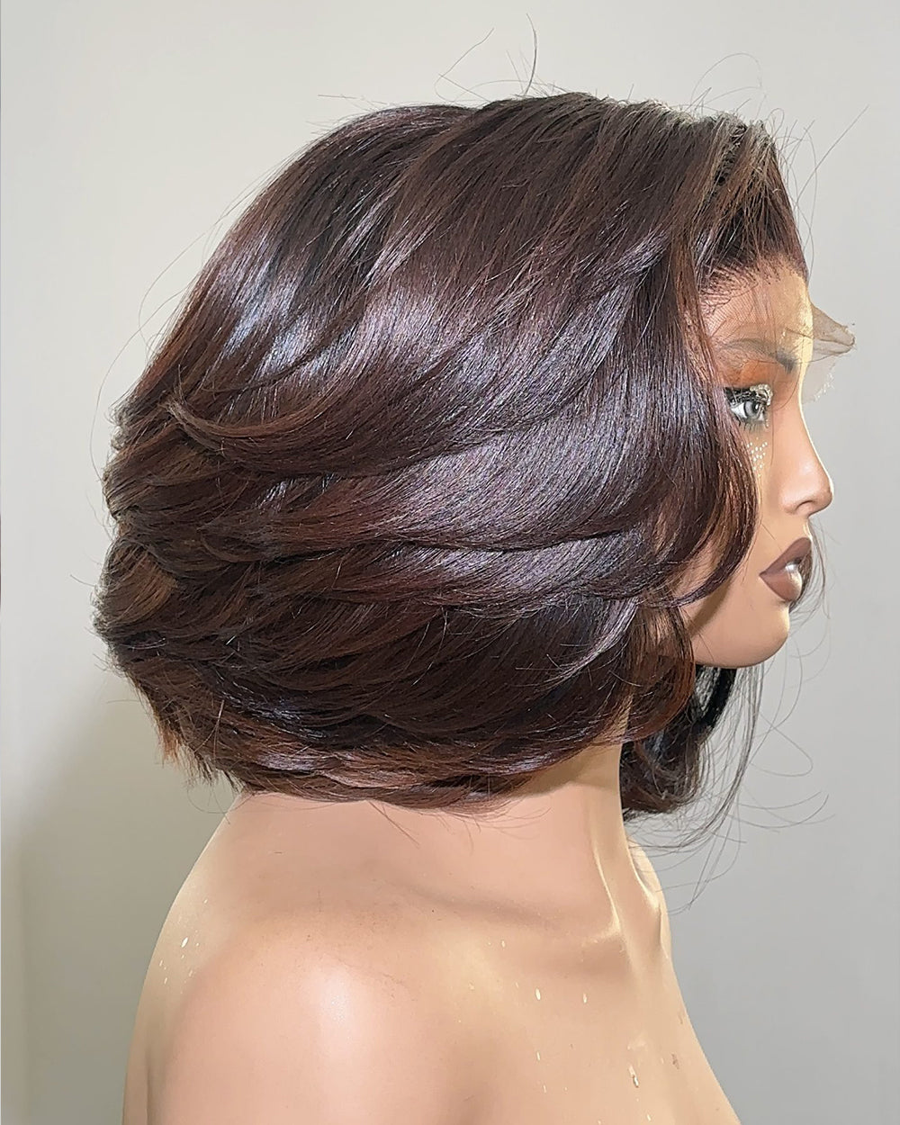 eullair Chocolate Brown Glueless Layer Bob Wig With Drawstring Wigs 13x4 Frontal Lace Human Hair Wigs