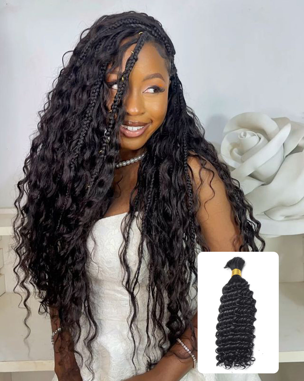 eullair Deep Wave Curly Braiding Hair Bulk | 100% Remy Human Hair Extensions (65g)