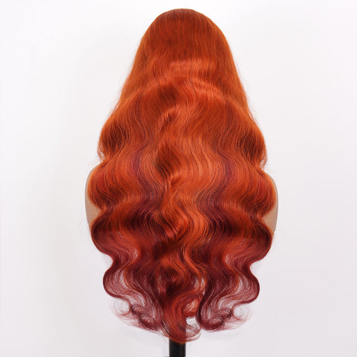 eullair Fabulous Ombre Ginger Cooper Brown Body Wave Human Hair Glueless Wig Two Tones Lace Frontal Wig ( EW006 )