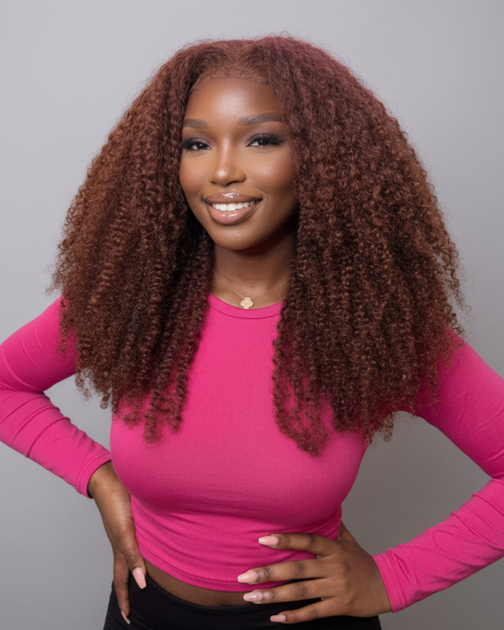 eullair Ginger Brown 4C Kinky Curly 360 Lace Wig - Invisi Strap Snug Fit, Pre-Laid Flat