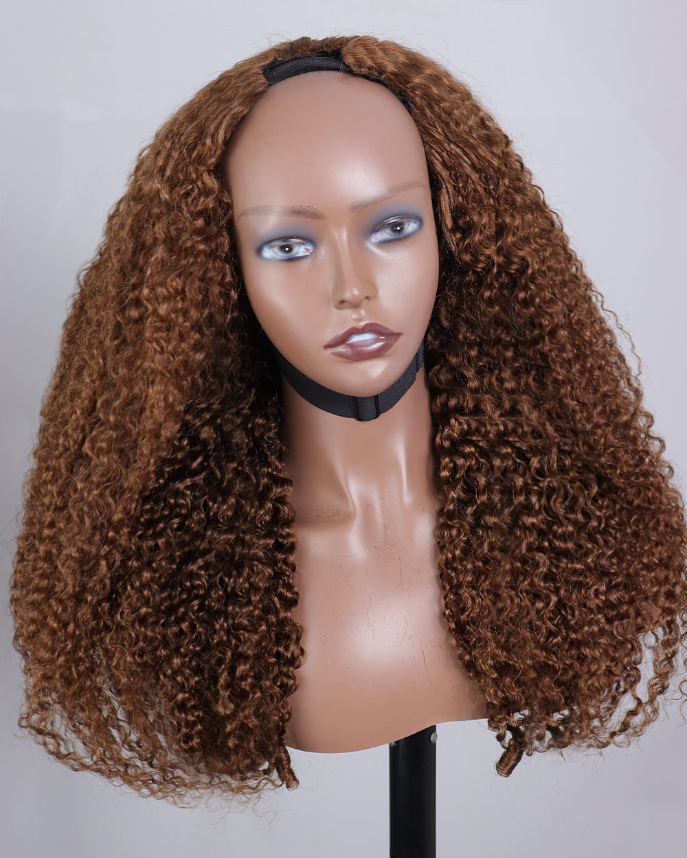eullair Ginger Brown Color Curly V Part Wig Soft Full Volume Human Hair Easy Natural Blend