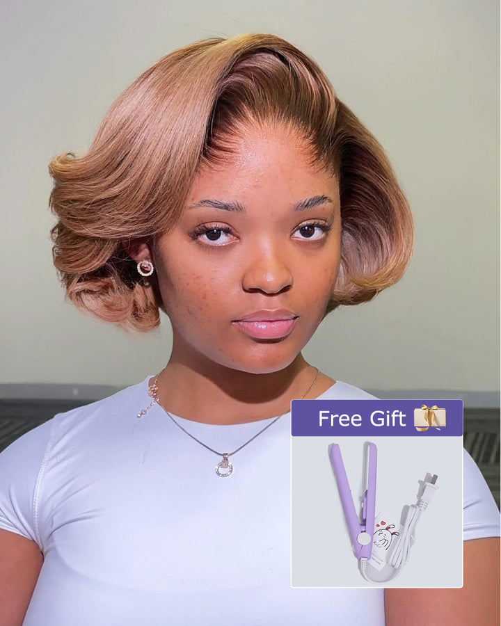 eullair Ombre Ash Blonde Layer Blow Out Bob Wigs 13x4 Frontal Lace Human Hair Wigs Beginner Friendly
