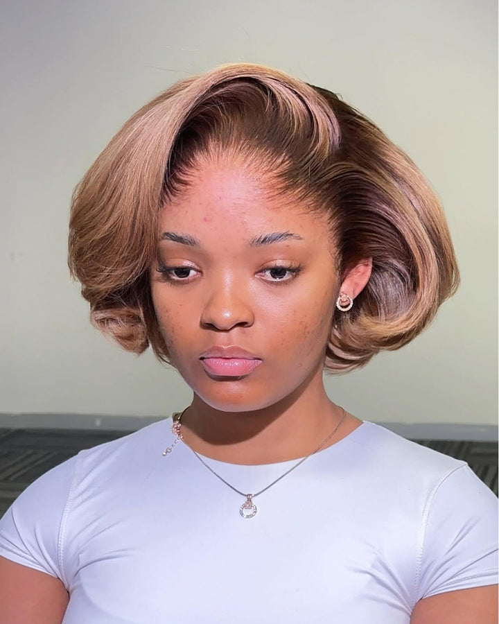 eullair Ombre Ash Blonde Layer Blow Out Bob Wigs 13x4 Frontal Lace Human Hair Wigs Beginner Friendly