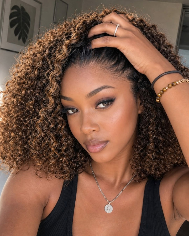eullair Ombre Brown Kinky Curly BOB Wig Short Curly Human Hair Bob Wigs  Lace Frontal Human Hair Wigs For Girls