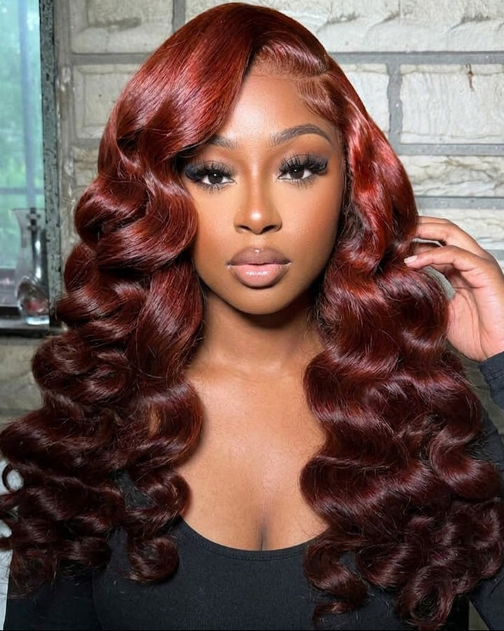 eullair Ombre Light Cooper Red Brown Pre Colored Wig Loose Deep Human Hair Glueless Lace Frontal Wig
