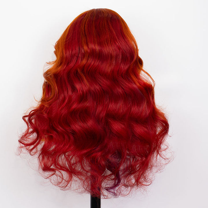 eullair Ombre Orange Cooper Brown Body Wave Human Hair Wig Transparent Lace Frontal Wig For Women ( EW007 )
