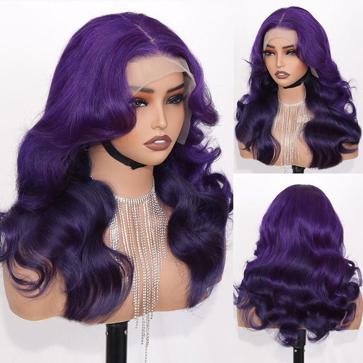 eullair Ombre Two Tones Purple Body Wave Wig with Layered Haircut Pre Colored Glueless Human Hair Lace Frontal Wig For Women ( EW003 )