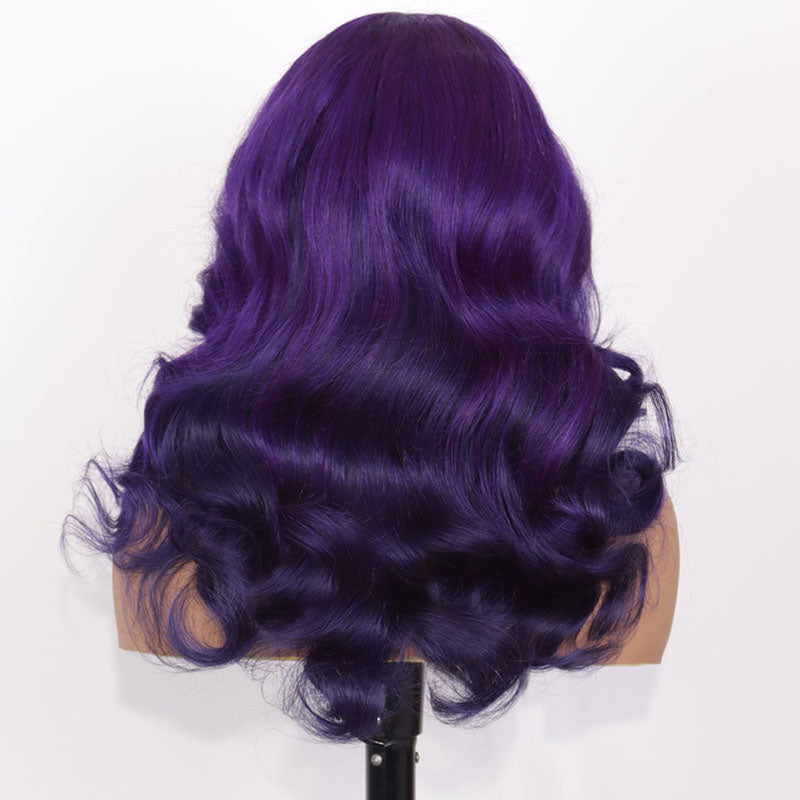 eullair Ombre Two Tones Purple Body Wave Wig with Layered Haircut Pre Colored Glueless Human Hair Lace Frontal Wig For Women ( EW003 )