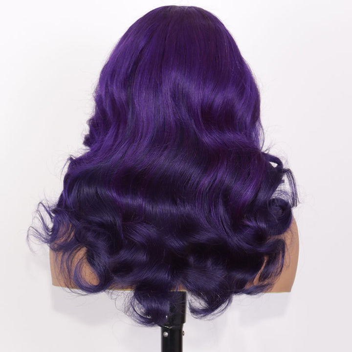 eullair Ombre Two Tones Purple Body Wave Wig with Layered Haircut Pre Colored Glueless Human Hair Lace Frontal Wig For Women ( EW003 )