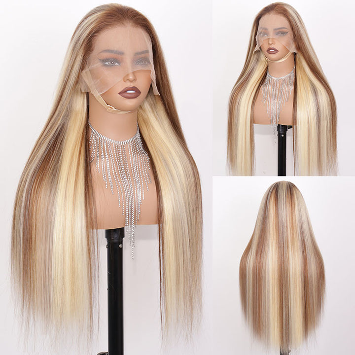 eullair Perfect Ash Blonde Straight Human Hair 13x4 Lace Frontal Wig P4/613 P10/613 P18/613 Wavy Highlight Body Wave Wig For Women