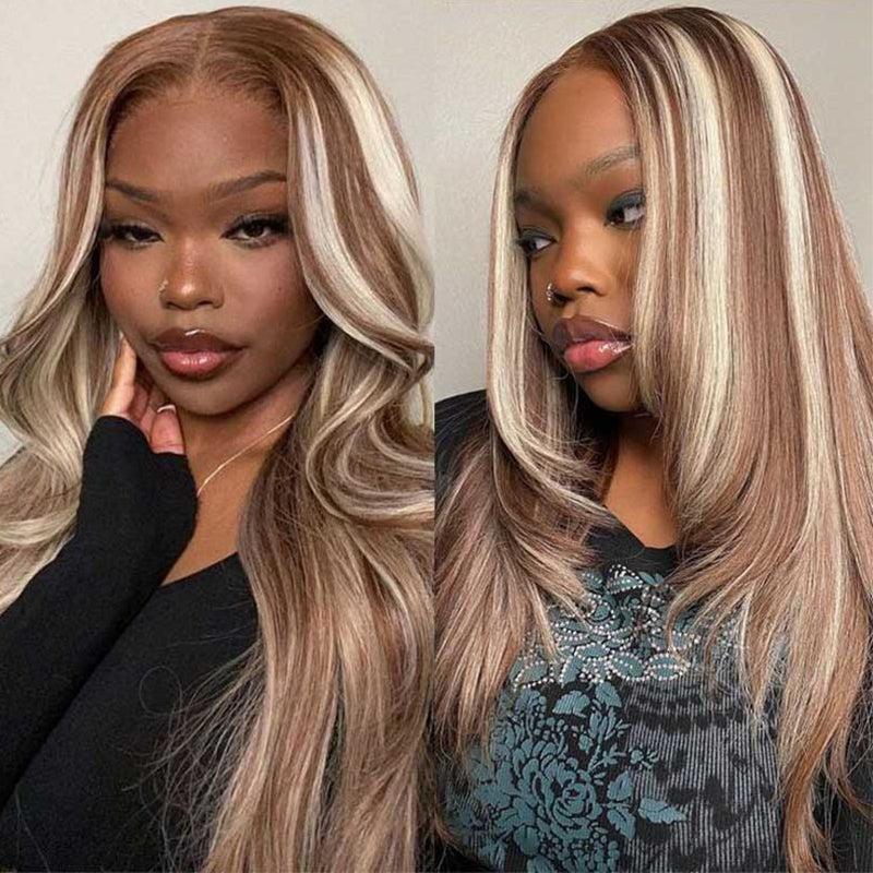 eullair Perfect Ash Blonde Straight Human Hair 13x4 Lace Frontal Wig P4/613 P10/613 P18/613 Wavy Highlight Body Wave Wig For Women