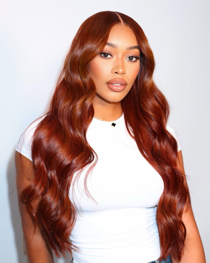 eullair Reddish Ginger Brown Body Wave Wig Glueless Pre Colored Human Hair Lace Frontal Wig