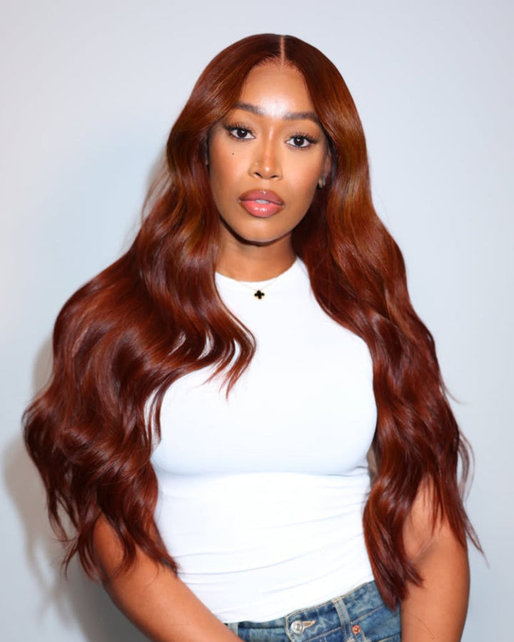 eullair Reddish Ginger Brown Body Wave Wig Glueless Pre Colored Human Hair Lace Frontal Wig