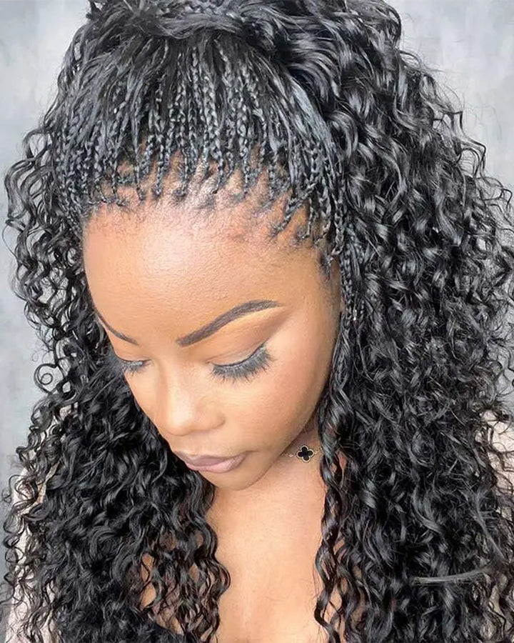 eullair Water Wave Curly Human Hair for Braiding | 65g Bulk Remy Hair Extensions - Natural Black