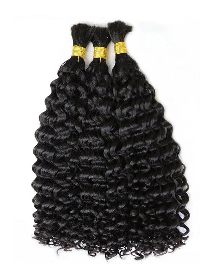 eullair Water Wave Curly Human Hair for Braiding | 65g Bulk Remy Hair Extensions - Natural Black