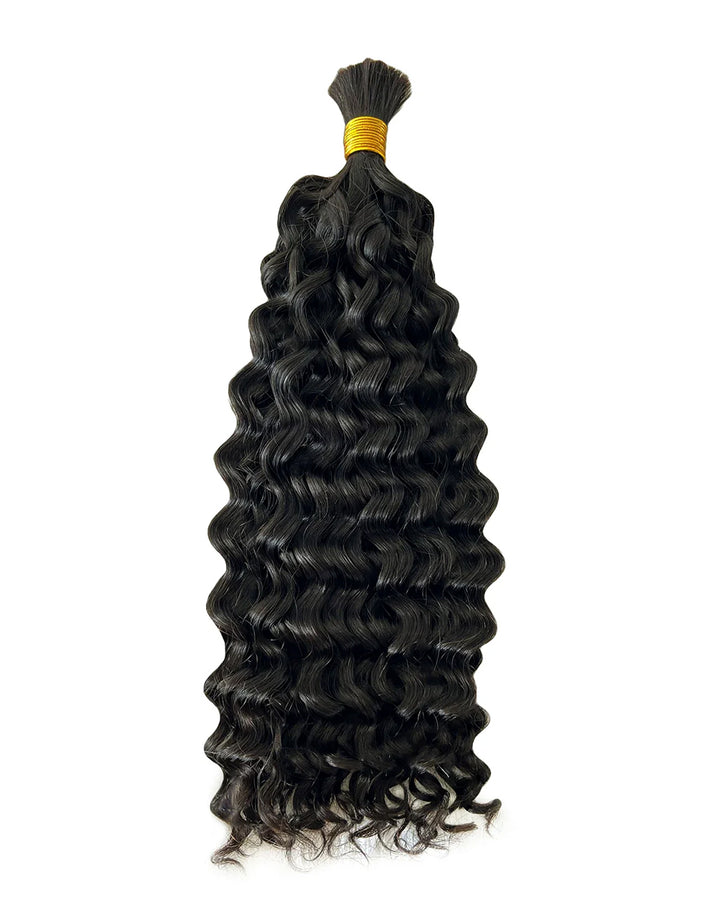 eullair Water Wave Curly Human Hair for Braiding | 65g Bulk Remy Hair Extensions - Natural Black