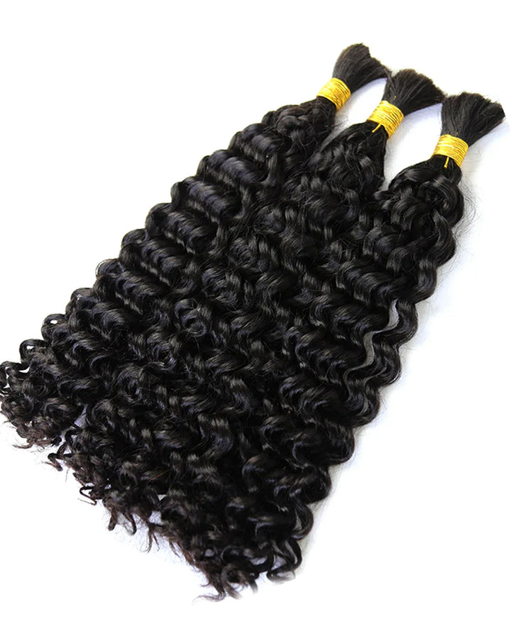 eullair Water Wave Curly Human Hair for Braiding | 65g Bulk Remy Hair Extensions - Natural Black