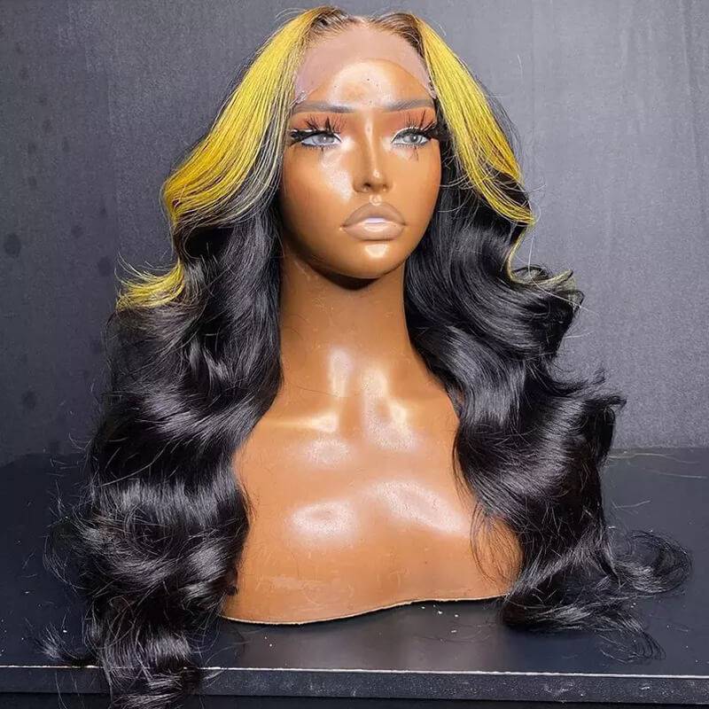 Colored Blonde Skunk Stripe Lace Wig | eullair 13x4 Body Wave Highlights Lace Frontal Wig