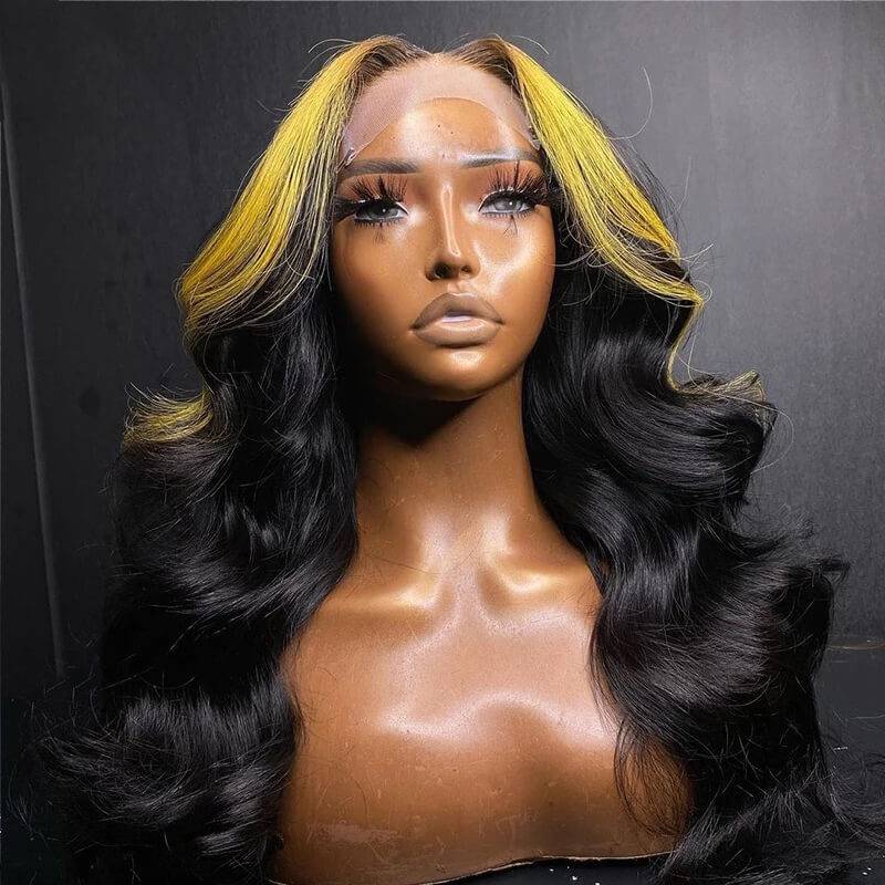 Colored Blonde Skunk Stripe Lace Wig | eullair 13x4 Body Wave Highlights Lace Frontal Wig