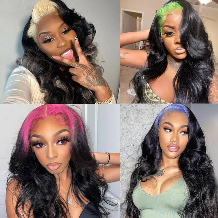 eullair Colored Roots on Black Hair/ Blonde Human Hair Wig Body Wave Lace Frontal Wigs