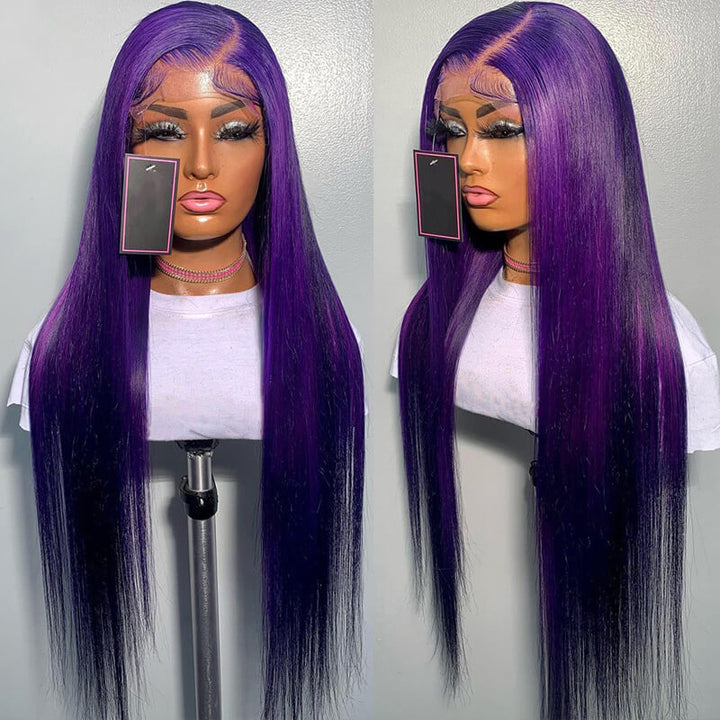 New! eullair Affordable Dark Purple Glueless Body Wave Lace Frontal Wig for Brown Skin Women