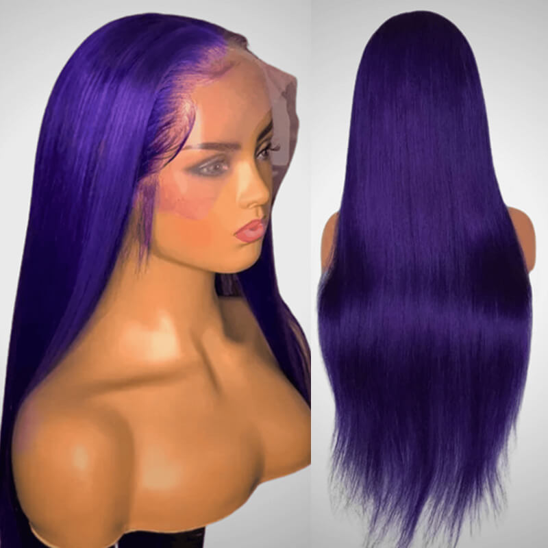 New! eullair Affordable Dark Purple Glueless Body Wave Lace Frontal Wig for Brown Skin Women