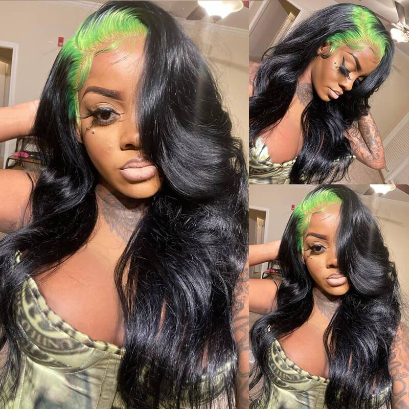eullair Colored Roots on Black Hair/ Blonde Human Hair Wig Body Wave Lace Frontal Wigs