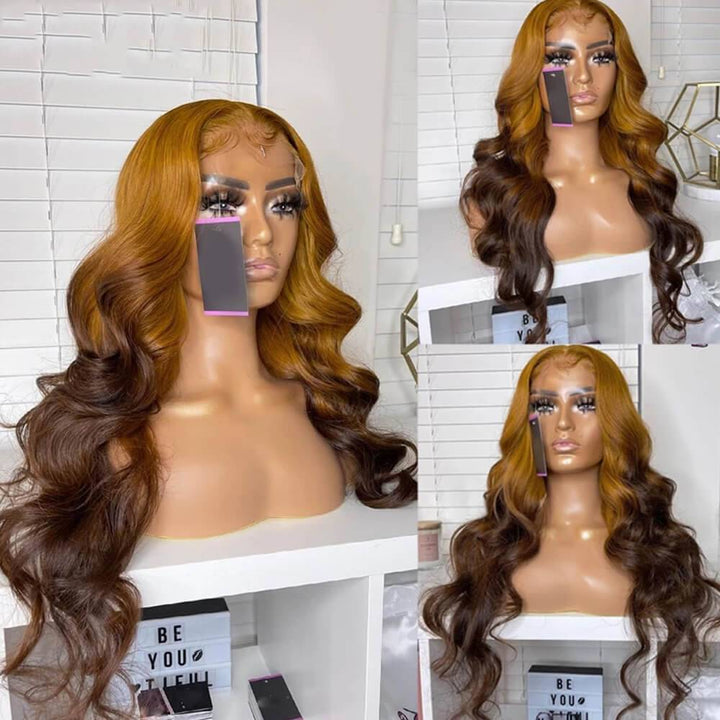 Celebrity Hairstyle | eullair Ombre Brown Ginger Body Wave/ Straight Human Hair Lace Frontal Wig