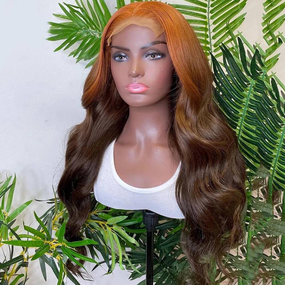 Celebrity Hairstyle | eullair Ombre Brown Ginger Body Wave/ Straight Human Hair Lace Frontal Wig