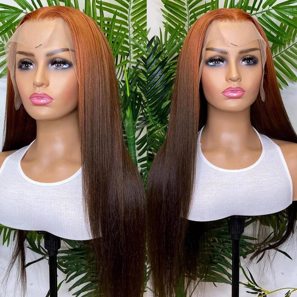 Celebrity Hairstyle | eullair Ombre Brown Ginger Body Wave/ Straight Human Hair Lace Frontal Wig