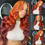 eullair Fabulous Ombre Ginger Cooper Brown Body Wave Human Hair Glueless Wig Two Tones Lace Frontal Wig ( EW006 )