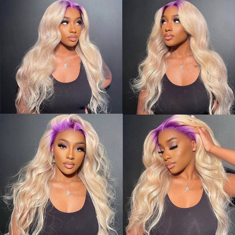 eullair Colored Roots on Black Hair/ Blonde Human Hair Wig Body Wave Lace Frontal Wigs