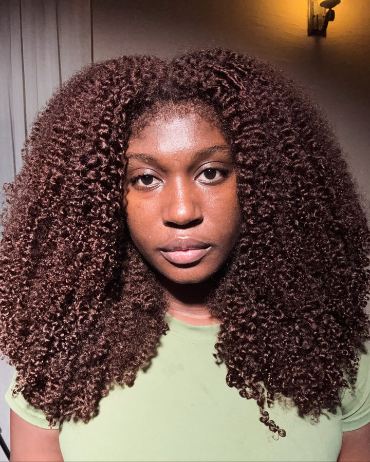 eullair Chocolate #4 Dark Brown Super 360 Full 13x4 Lace Drawstring 4C Curly Edges Hairline Short Curly updo Wig, Natural Quick and Easy Hairstyles