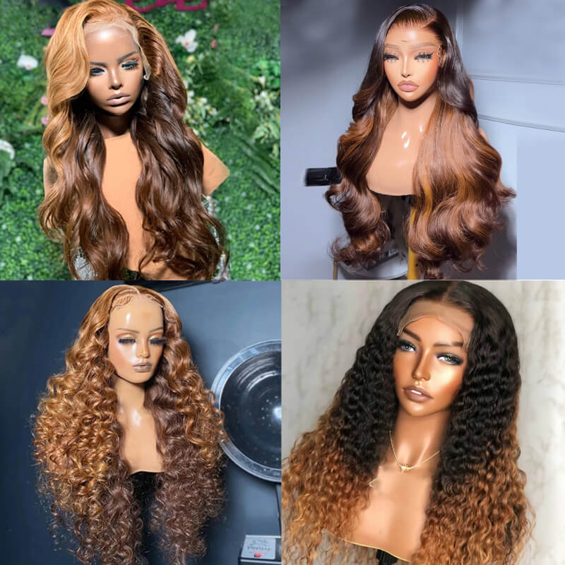 Inner Ombre Brown Collection! eullair Mixed Brown Body Wave/Water Wave Lace Frontal Wig