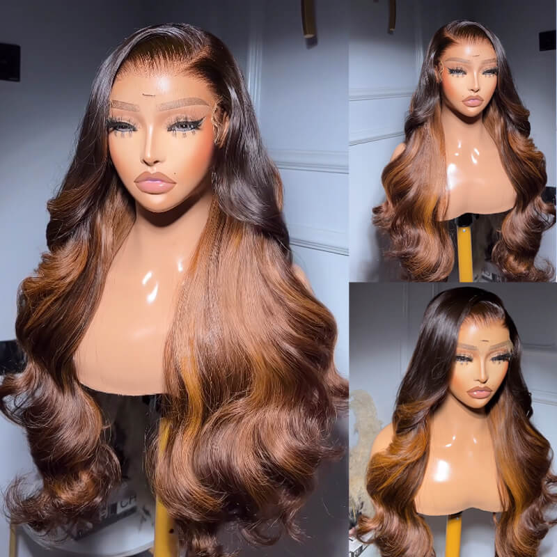 Inner Ombre Brown Collection! eullair Mixed Brown Body Wave/Water Wave Lace Frontal Wig