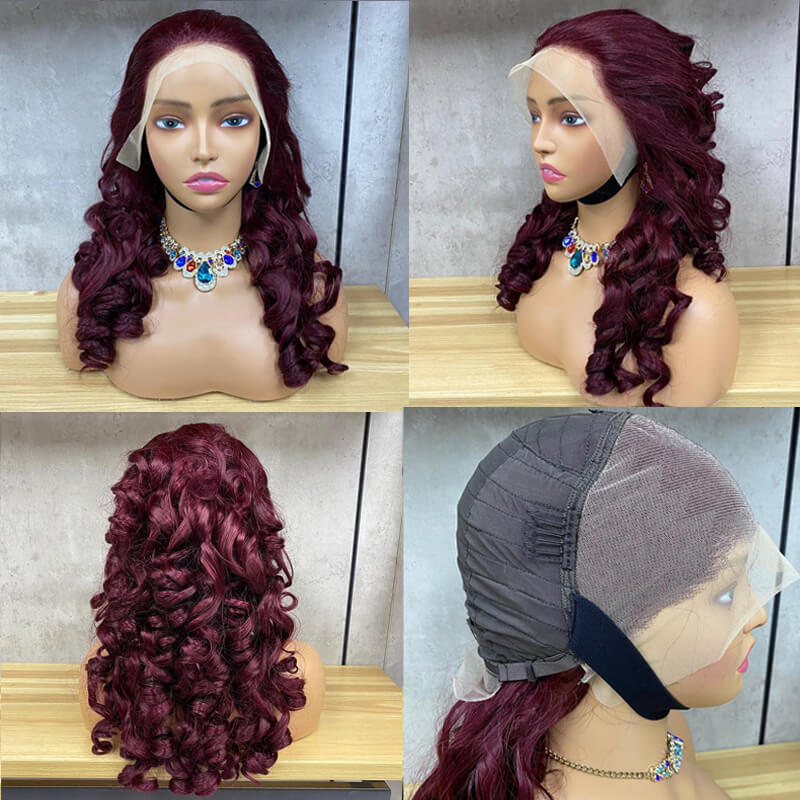 eullair Gorgeous Funmi Curly Lace Frontal Wig Burgundy Brown Pre Colored Spiral Curl Human Hair Wigs Women
