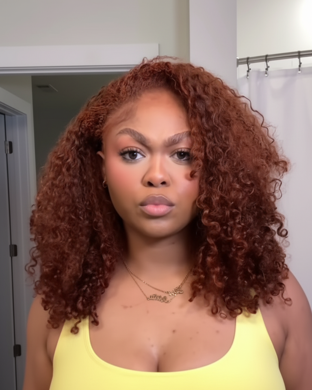 eullair 3 IN 1 Half Wig Reddish Brown Burmese Curly Wig Curly Texture Soft Fluffy Human Hair Wig