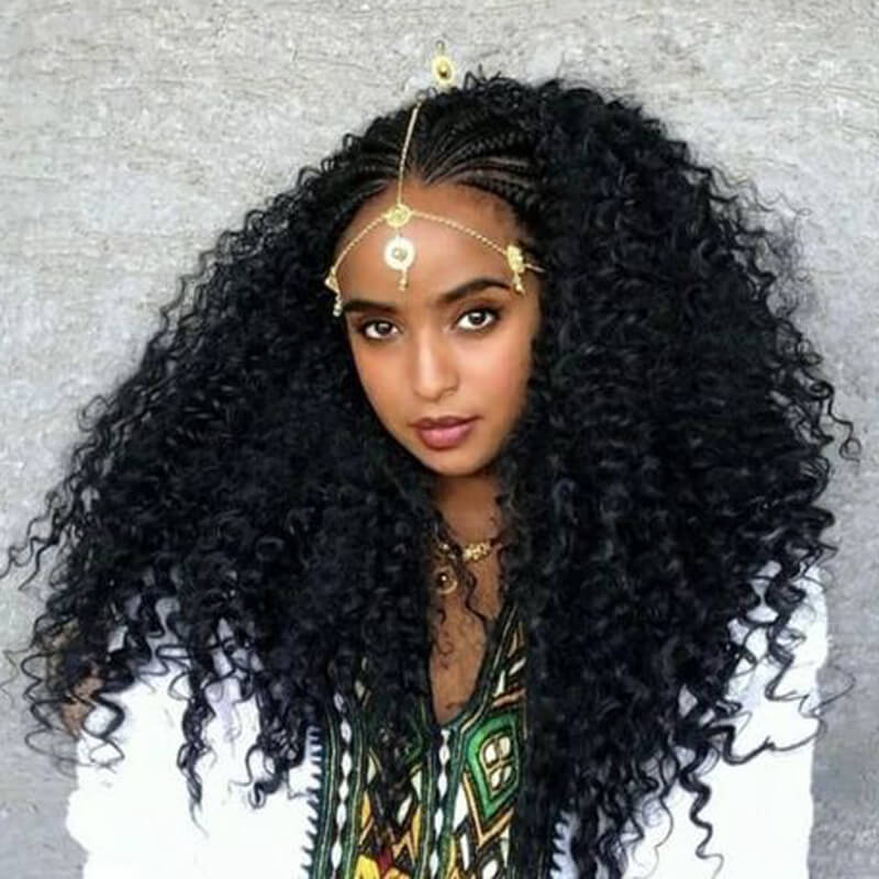 Flash Sale| eullair Braided Human Hair 13x4 Full Lace Frontal Wig Half Braid Half Jerry Curly Human Hair Wig For Black Women Natural Color