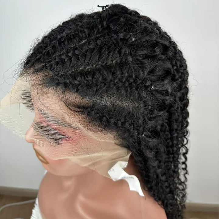 Flash Sale| eullair Braided Human Hair 13x4 Full Lace Frontal Wig Half Braid Half Jerry Curly Human Hair Wig For Black Women Natural Color