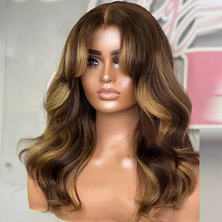 Highlights Inspired eullair Popular Layered Cut 4x4 5x5 Lace Closure Wavy Wigs Colored Pre Cut Lace Human Hair Wigs