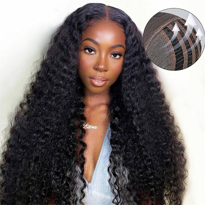 eullair PreCut Wear Go Glueless Air Cap Wig Human Hair Jerry Curly 4x4/5x5/13x4 HD Lace Closure Wigs Beginners Friendly Airy Wigs Bleached Knots