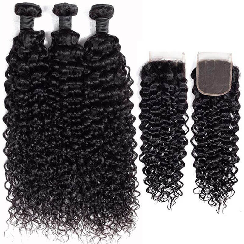 eullair Curly Hair Bundles With Closure 3/4 PCS With 4x4 5x5 6x6 HD Lace Closure