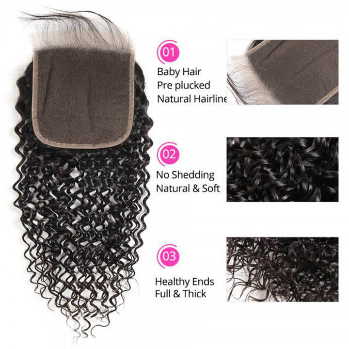 eullair Curly Hair Bundles With Closure 3/4 PCS With 4x4 5x5 6x6 HD Lace Closure