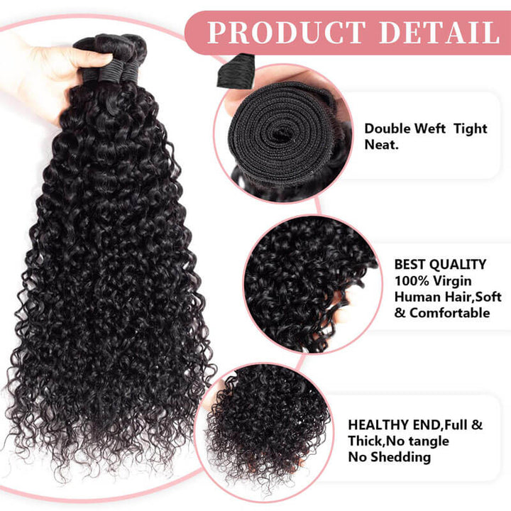 eullair Curly Human Hair Bundles Deal 10A Human Virgin Hair Weave 3/4 Bundles